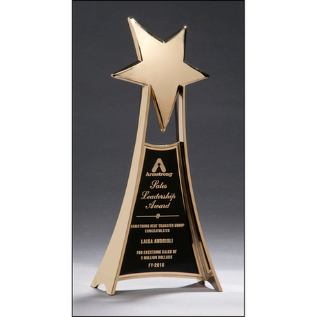 Large and impressive metal star trophy in gold finish.