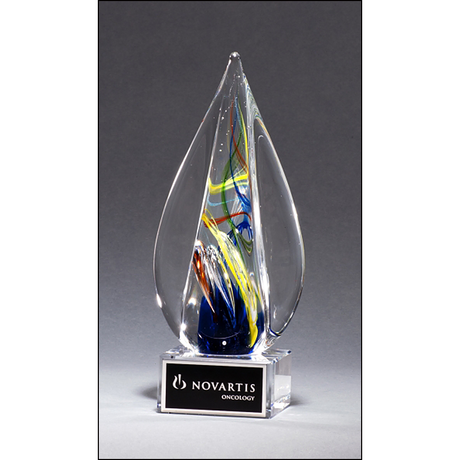 Flame-Shaped Art Glass Award on Clear Glass Base.