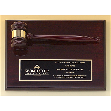 Rosewood stained piano finish gavel plaque.