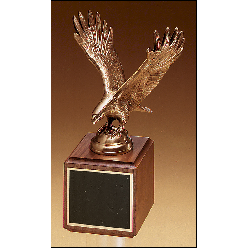 Fully modeled antique bronze eagle casting on a walnut base