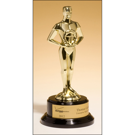 Classic Achiever Trophy cast metal figurine hand-polished with goldtone finish on black piano-finish base.