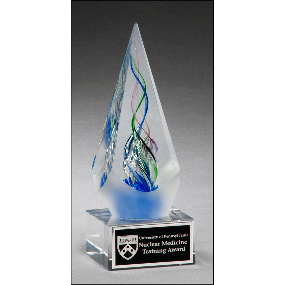 Arrow shaped art glass award with frosted glass accent.
