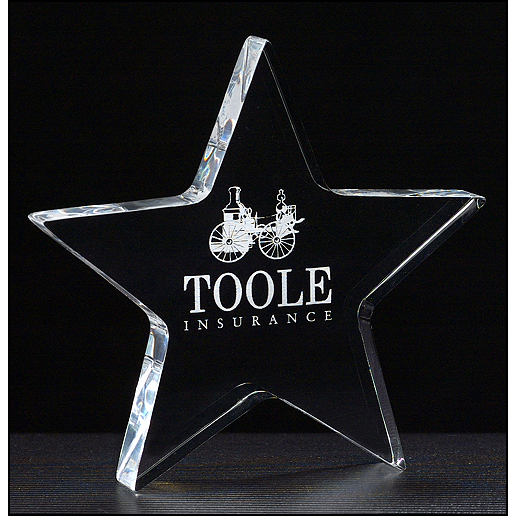 Star Paperweight in 3/4" thick clear acrylic.