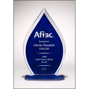 Flame Series clear acrylic award with blue or black silk screened back.