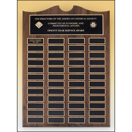 Roster Series - Traditional American walnut plaque with extra large individual plates.