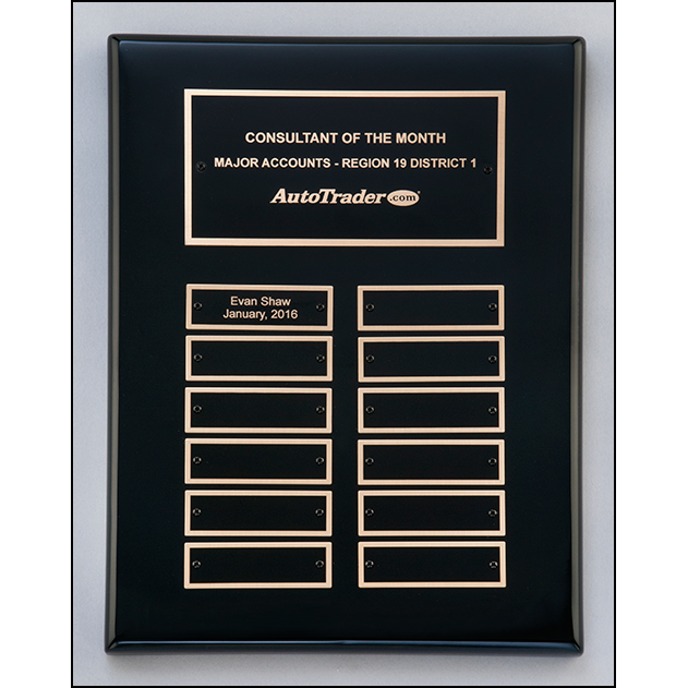 Black stained piano finish perpetual plaque with 2 plate combinations