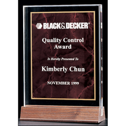 Marble Design Series 3/4" thick polished acrylic award with marble center on a solid American walnut base.