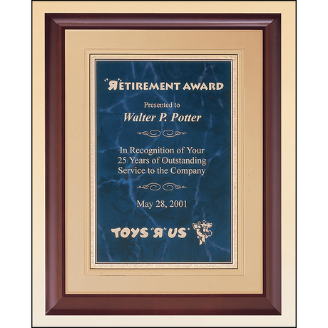 Say it all with this understated award plaque replete with gorgeous cherry  wood finish and a crisp gold-colored border. - Horizontal or Vertical